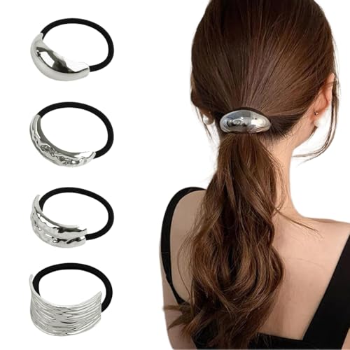 COYUN 4 Pcs Elastici Gioiello Donna In Metallo, Fermagli Capelli Argento, Accessori Capelli Donna a Coda Di Cavallo