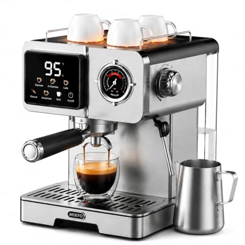 Moefo 58Mm Espresso Machine With Milk Frother, 20 Bar Semi-Automatic Coffee Maker, Visual Pressure Gauge & Touchscreen Lcd Display, Professional Home Espresso Machine For Latte & Cappuccino, Silver