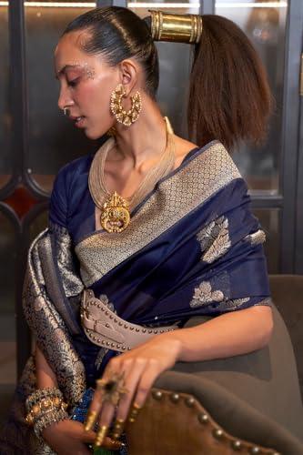 Image of SWORNOF Women's Woven Khadi Georgette Silk Saree With Unstitched Blouse Piece
