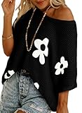 Dokotoo Womens Juniors Spring Floral Crochet Hollow Out Sweaters Tops 2025 Round Neck Short Sleeve Pullover Shirt Lightweight Knit Tops Blouse Kimonos Cover Up,Black Large