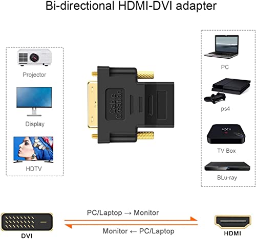 Cablecreation Dvi To Hdmi Adapter, Bi-Directional Dvi Male To Hdmi Female Converter, Support 1080P, 3D For Ps5,Ps4,Tv Box,Blu-Ray,Projector,Hdtv … #TOP5