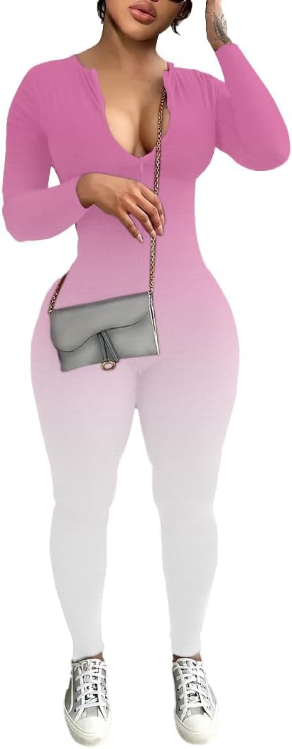 Mrskoala Women Long Sleeve Bodycon Jumpsuit One Piece Zip Up Romper