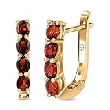 TJC Garnet Hoop Earrings for Women with Fish Hook in 14ct Gold Plated 925 Sterling Silver Prongs Setting Gift for Wife January Birthstone Metal Wt. 2.61 Grams