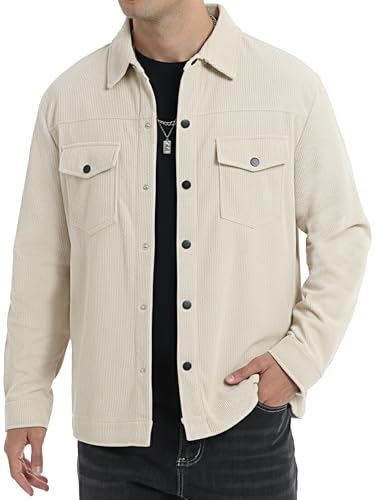 Vortewind Hemdjacke Herren Hemd Herren Langarm mit 2 Klappentaschen Knopfleiste Cordhemd Regular Fit Overshirt Frühling Herbst Freizeithemd