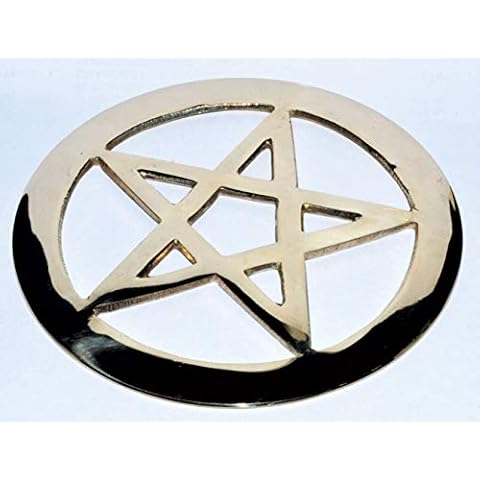 diollo Altar Tile Pentagram Wicca Pentacle Plated Triple Carved Stained Brass Pattern Dia : 3 Inch Cover