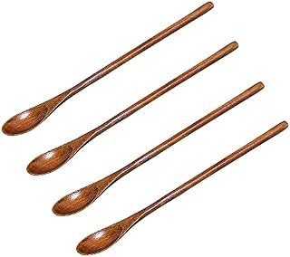 4 Pcs Coffee Spoon Long Handle Natural Wooden Spoons Honey Spoons for Coffee Tea, Espresso, Hot Drinks, Ice Tea