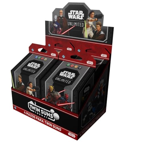 Asmodee Star Wars: Unlimited TCG, Twin Suns, Deck Display, 4 vorgefertigte Multiplayer-Decks mit 80 Karten, Klonkriege, exklusiver Inhalt, ab 12 Jahren, 2-4 Spieler, 20 Min., Spanisch