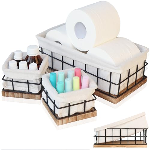 AURA NEST Metal Baskets for Organizing - Set of 3