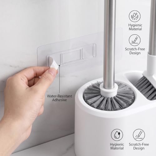 Image of Vasukie Silicone Toilet Brush and Holder Set, with a Extra Crevice Cleaning Brush Deep Cleaning Toilet Bowl Brush for Bathroom Toilet Brushes for Bathroom Wall Mounted Water Drop (2IN1 White)