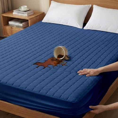 Image of Ayka 100% Waterproof Quilted Mattress Protector King Size 78x72 inch Breathable Noiseless Ultra Soft Fitted Bed Protector Mattress /Bed Cover (Medblue, King (78 * 72 inch))