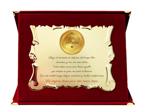 Placa de Jubilación | Regalo para Jubilado | Pergamino Dorado Conmemorativo con Estuche de Terciopelo | Felicitaciones por Jubilación (Rojo)