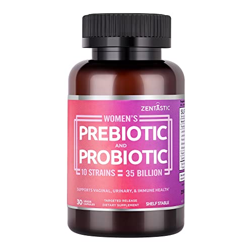 Zentastic Women's Probiotic & Prebiotic Supplement with Cranberry – 35 Billion CFU – Immune & Digestive Health – 10 Strains – Shelf Stable – 30 Delayed Release Veggie Capsules