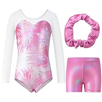 JiAmy Justaucorps de gymnastique à manches longues pour filles - Tenue athlétique scintillante pour la danse - Pour 3 à 12 ans, Violet, 8-9 ans