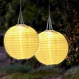 Meisax 2 Stück Lanterns Solar Outdoor, 30CM Lampions Außen Wetterfest Nylon, Decorative Round Hanging solarlampen für Garten, Hof, Hochzeit, Geburtstagsfeier, Garden Solar Lanterns Lighting Warmweiß