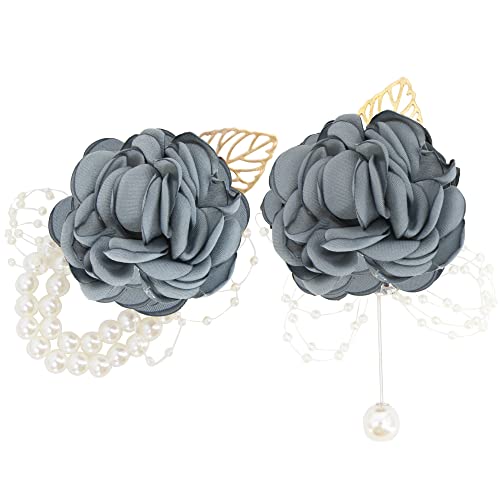 Time to Sparkle 9 * 7cm Rose Wrist Corsage Wristlet for Women Band Bracelet for Wedding Bride Bridesmaid Prom Party Decoration Grayish Blue