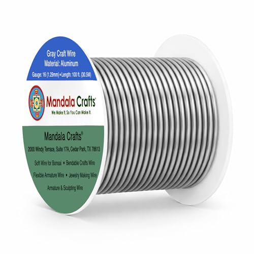 Image of Mandala Crafts 16 Gauge Gray Anodized Aluminum Craft Wire, 100 FT | Colored, Flexible, Bendable, for Bonsai, Armature, Sculpting, Wire Wrapping, Jewelry Making, Weather & Tarnish Resistant
