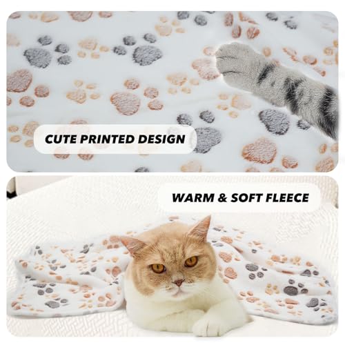 Image of 1 Pack 3 Puppy Dog Blankets Super Soft Warm Sleep Mat Fluffy Premium Fleece Pet Blanket Flannel Throw for Dog Puppy Cat - White Paw Print Large(40 inchx30 inch)
