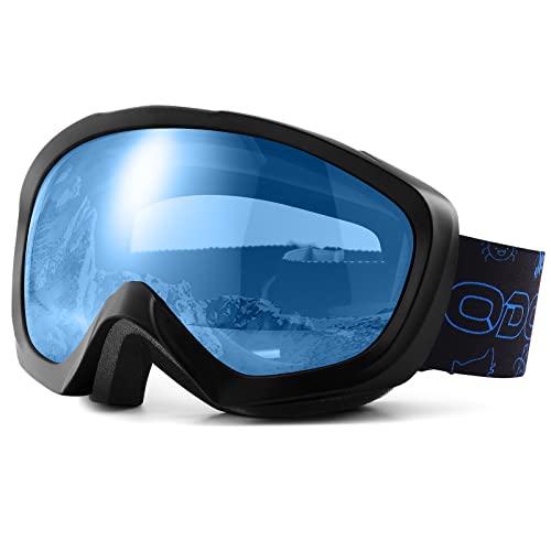 Odoland Children's Ski Goggles Snowboard Goggles for Boys and Girls, Helmet Compatible Mirrored Snow Goggles UV Protection Anti-Fog for Skiing Skating Blue Lens Vlt 19%