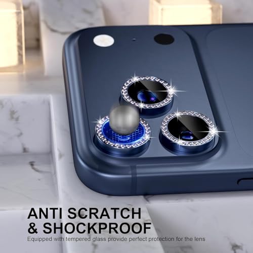Image of Choiche Compatible for iPhone 17 Pro /iPhone 17 Pro Max Camera Lens Protector Bling, 9H Tempered Glass Camera Cover Screen Protector Metal Ring Decoration Accessories (Diamond-Blue)