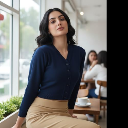 Image of Women Winter Wear V-Neck Full Sleeves Regular Fit Woollen Blouse