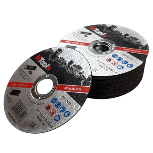 NTools SDC - disque à tronçonner 115 x 1,0 x 22,23 mm, 25 pièces | Disques de coupe fins et durables pour la coupe du métal, de l'acier et de l'acier inoxydable (Inox), adaptés aux meuleuses d'angle