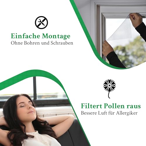 Novatool Fliegengitter Fenster 150x180 anthrazit individuell kürzbar Insektenschutz Fliegennetz Fensternetz Mückennetz Mückengitter Fenstergaze (1, Fliegengitter)