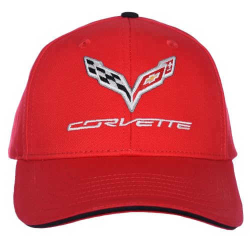 Image of JH DESIGN GROUP Men's Chevy Corvette C7 Logo Cap Adjustable Red & Black Hat