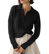 TAKEYAL Womens V Neck Sweaters Tops Cable Knit Long Sleeve Casual Soft Pullover Lapel Polo Shirts...