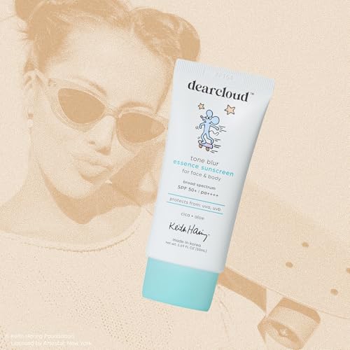 dearcloud Keith Haring Tone Blur Essence Sunscreen SPF 50 – Korean Sunscreen for Face, Primer & Vegan (1.69 fl oz)