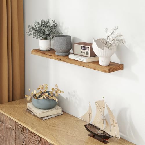 Image of Fun Memories 40 inch Wall Mounted Floating Shelves, Natural Elm Wood, 1 Pack