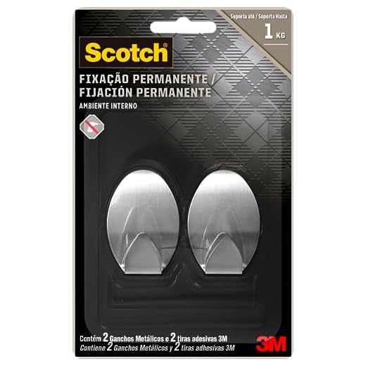 Scotch, 3M, Gancho Adesivo, Fixação Permanente, Sem Furos, Metálico, 2 unidade