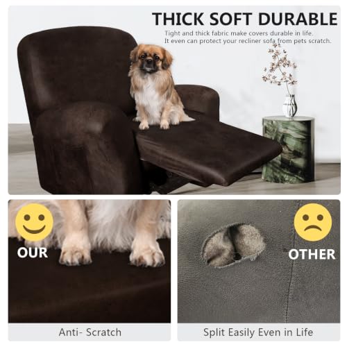 Image of ANARACHON Leather Like Recliner Chair Covers Heavy Duty, 4 Pieces Recliner Cover for Recliner Chair, Leather Cover for Recliner slipcovers Washable for Pets (02Coffee)