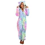 EMATOP Jumpsuit Damen Winter Warm Overall Teddy Fleece Einteiler Onesie Schlafanzug Kuschelig Lang Pyjama Flauschig Weich Hausanzug Einfarbig Schlafoverall mit Kapuze Reißverschluss Homewear