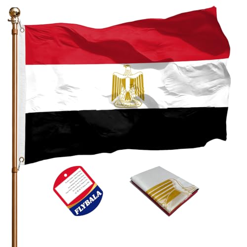 FLYBALA Egypt Flag 3x5 Ft,Polyester Egyptian National Flag Double Stitched Brass Grommets Fade Resistant for Yard, Home, Party, Holiday, Event Indoor Outdoor Decor