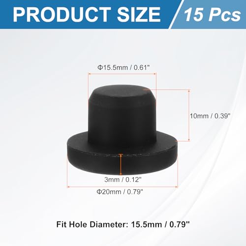 Image of uxcell 15Pcs Silicone Hole Plug, Waterproof T-Shaped Rubber Stoppers Bottle Seal Tube Pipe Plug End Cap for 15.5mm /0.61 inch Hole for Bathtub Bottle, 0.39 inch Plug Height, Black