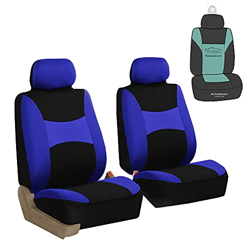 Image of FH Group Universal Car Seat Covers Front Set for SUV Truck Sedan Vans | All-Purpose Cloth Seat Cover Set Airbag Compatible Washable Split Bench Protector Interior Upgrade - Blue