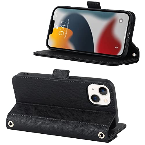 Jaorty Crossbody Wallet For Iphone 13 Mini Case With Adjustable Lanyard Strap Credit Card Holder 5.4",Pu Leather Handbag Purse Kickstand Make Up Mirror Cover Case For Men Women Girl,Black #TOP4