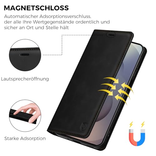 AIMOYU Handyhülle für Samsung Galaxy S25 Ultra 5G Hülle, Premium Lederhülle Flip Case Magnet Tascher Kartenfach Standfunktion Klapphülle Schutzhülle für Samsung S25 Ultra, Schwarz