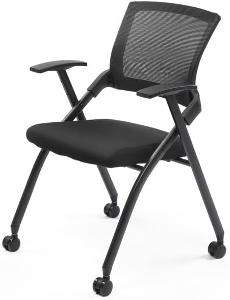 Stackable Conference Room Chairs with Wheels, Folding Office with Rebound Back, Padded Seat for Training Room, Guest, Reception, Event, Capacity 350lbs, Black (1)