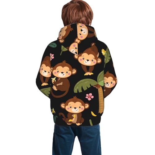 Monkeys Swinging from Palms Kid Hoodies Boys Sweatshirts Girls Pullover with Pocket4