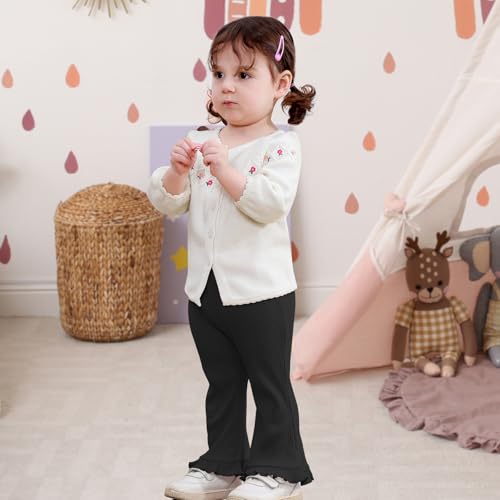 Neutocd Toddler Baby Girl 2-Pack Pants Bell Bottom Infant Baby Girl Solid Ribbed Cotton Leggings3