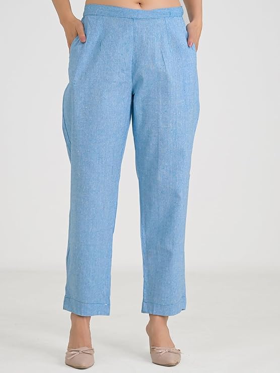 Image of Women's Solid Straight Fit Cotton Trousers | Slim Fit | Trousers for Women | Casual & Office Wear Bottom for Daily