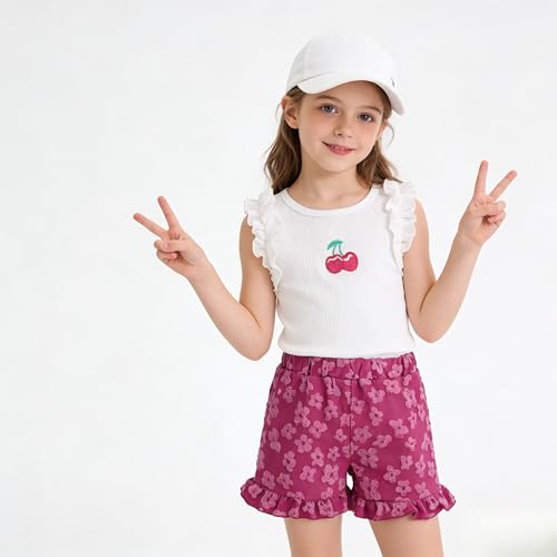 Image of Ayzozuy Kid Girl Clothes Shorts Set 2 Piece Outfits Summer Casual Short Sleeve Top and Shorts Set for Girls 4-7