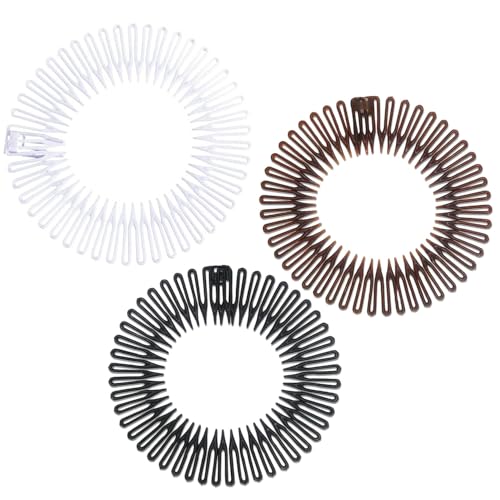 3 Pcs Stretch Hair Comb Bands Set, Flexible Plastic Circle C