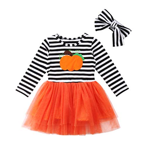 Wassery Thanksgiving Dress Toddler Baby Girls Turkey Striped Ruffles Sundress (Yellow, 1-2 Years)