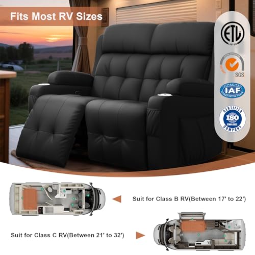 Image of Loveseat Recliner Sofa, Home Theater Seating with Massage, Reclining Loveseats with Console, Wall Hugger RV Couch Movie Theater Chairs, RV Furniture Sofas with USB, Cup Holders, Drawer for Gaming Room