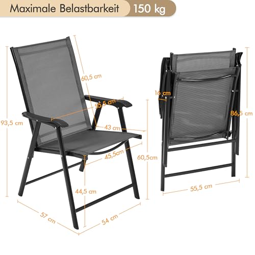 Yaheetech 2er Set Gartenstühle, Hochlehner Klappstühle Terrassenstühle mit Rückenlehne & Armlehnen, Klappbare Outdoor-Stühle Essstühle bis 150 kg Belastbar Schwarz
