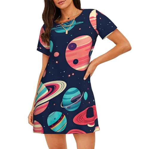 Chemise de nuit légère manches courtes femme pyjama imprimé espace constellation