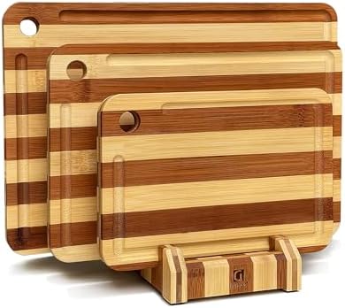 Deep-Carbonized Bamboo Cutting Boards for Kitchen, Reversible Cha...