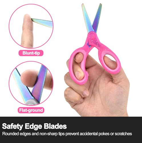 Image of SCAIKTIG 5 inch Kids Scissors Set(3 Pcs), Safety Rounded edge Blunt-Tip, Titanium Coating Blades, Comfort Grip for School Classroom Children and Toddler Cutting Craft Paper, Glitter Assorted Color